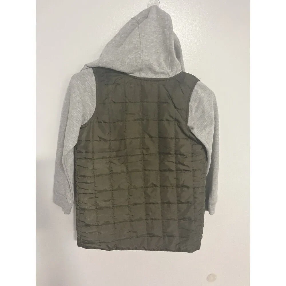 Tommy Bahama Boys Quilted Hoodie Jacket Puffer Cotton Gray Olive Green Sz M (7-8